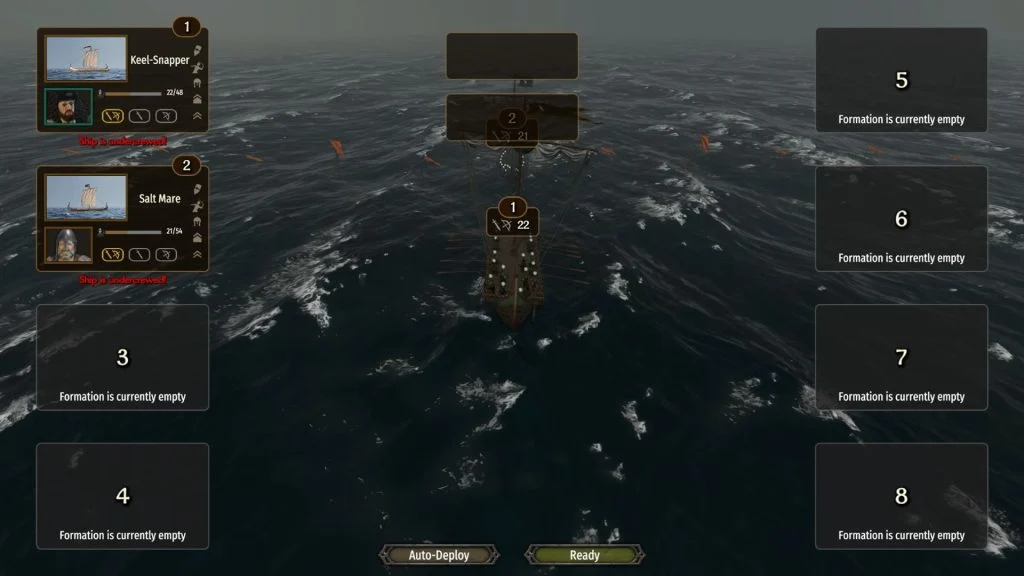Mount & Blade 2 War Sails screenshot of the pre-battle screen showing that two ships are undercrewed