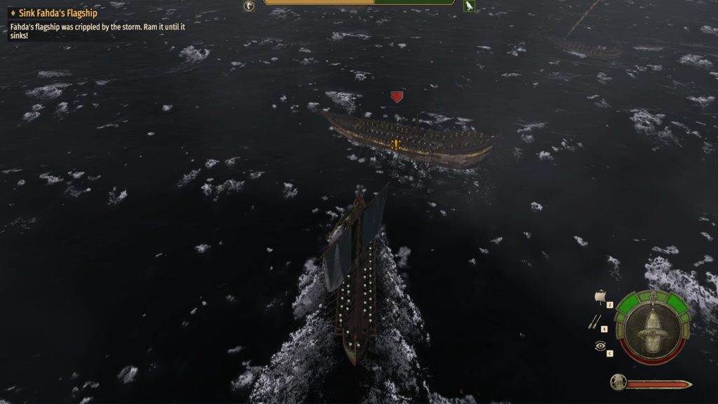 Mount & Blade 2 War Sails screenshot of an overhead ocean shot of one ship about to ram another