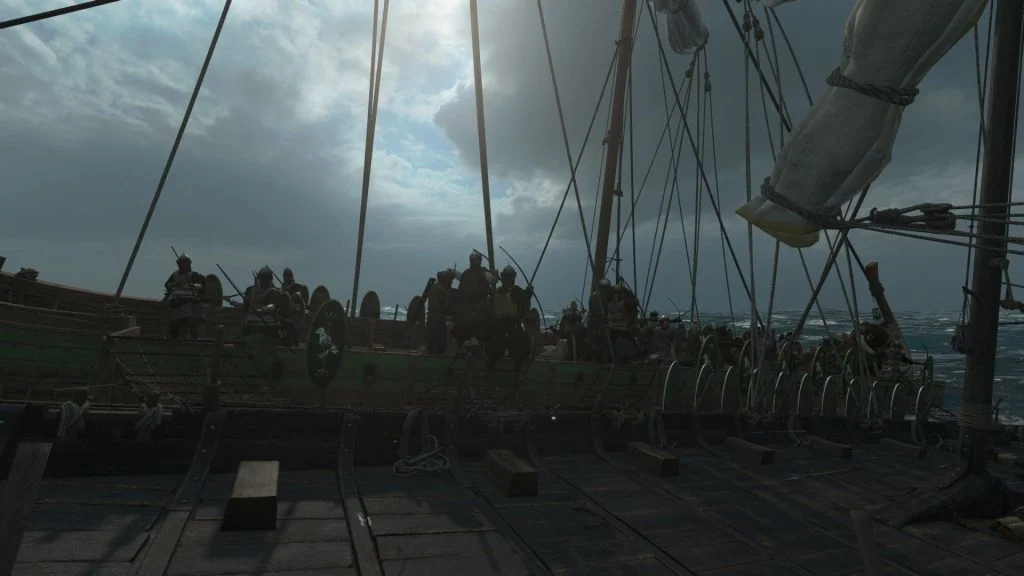 Mount & Blade 2 War Sails screenshot of archers on a longship at sea with an overcast sky
