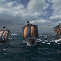 Mount & Blade 2 War Sails screenshot at sea of three ships with their sails visible