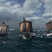 Mount & Blade 2 War Sails screenshot at sea of three ships with their sails visible