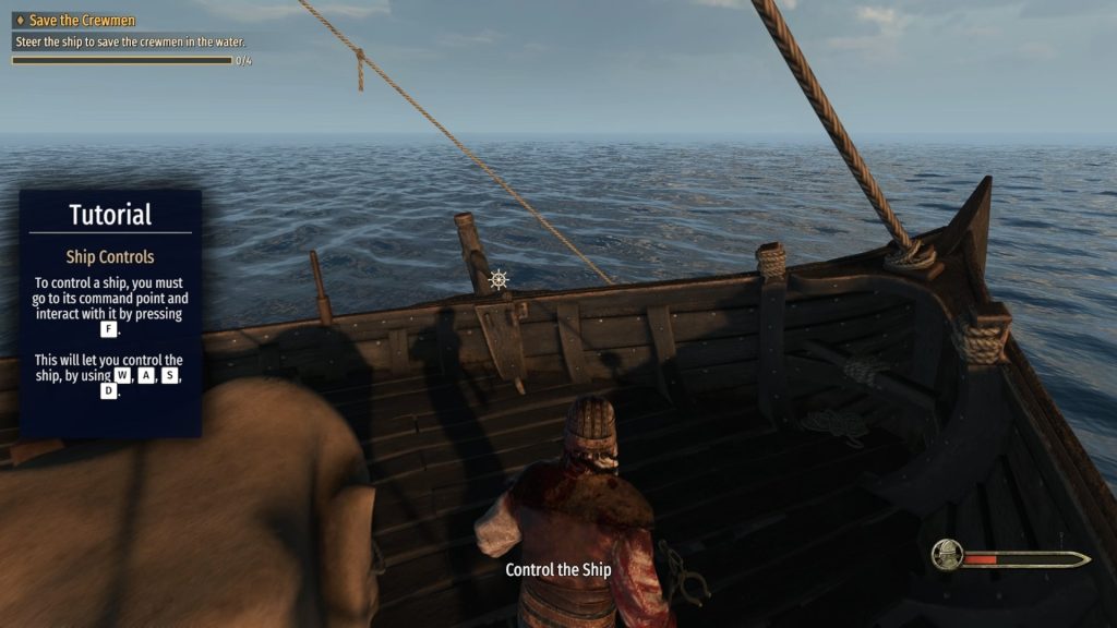 Mount & Blade 2 War Sails screenshot of the back of a boat, looking at a steering handle