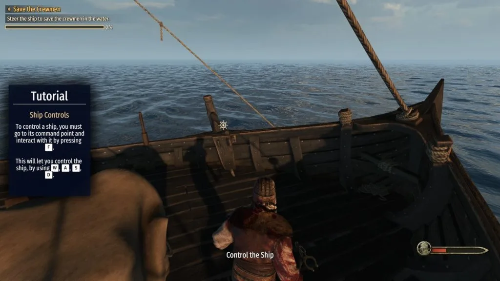 Mount & Blade 2 War Sails screenshot of the back of a boat, looking at a steering handle