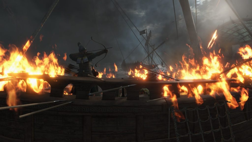 Mount & Blade 2 War Sails screenshot of an archer on a burning ship