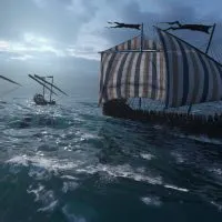 Mount & Blade 2 War Sails screenshot of three ships at sea beneath a partially cloudy sky