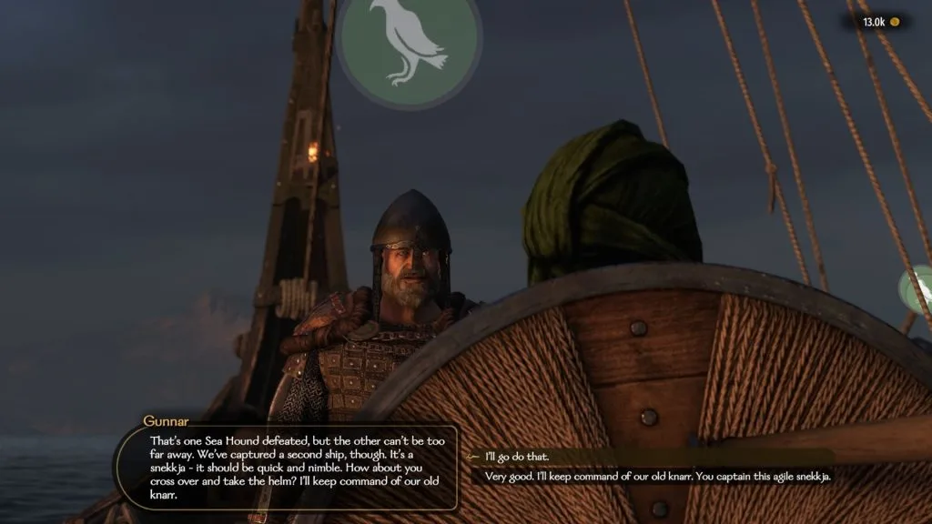 Mount & Blade War Sails screenshot of the player speaking with Gunnar on a boat