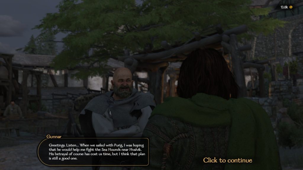Mount & Blade 2 War Sails screenshot of a discussion between Gunnar and the player