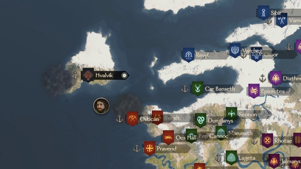 Mount & Blade 2 War Sails screenshot of the overworld showing Hvalvik in Calradia