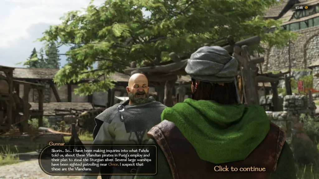 Mount & Blade War Sails screenshot of a conversation between the player and Gunnar during the day