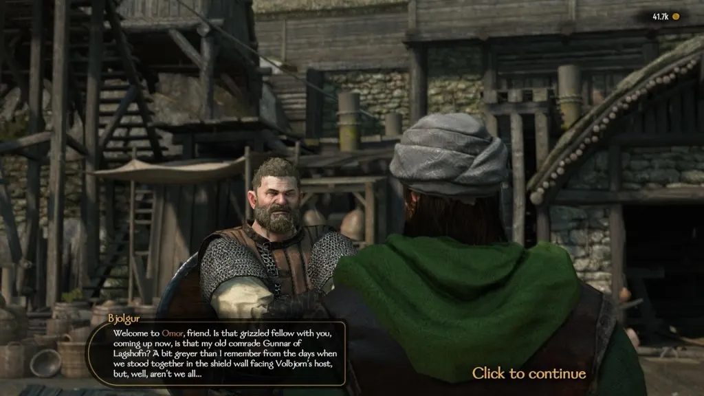 Mount & Blade War Sails screenshot of the player speaking with someone named Bjolgur inside a town