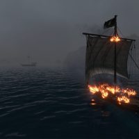Mount & Blade War Sails screenshot of a burning ship sailing toward another one