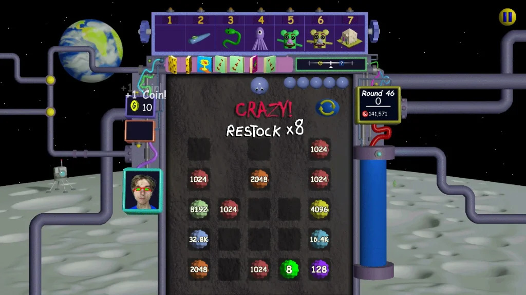 Nubby's Number Factory Round 46 on the Moon With 8 Restocks