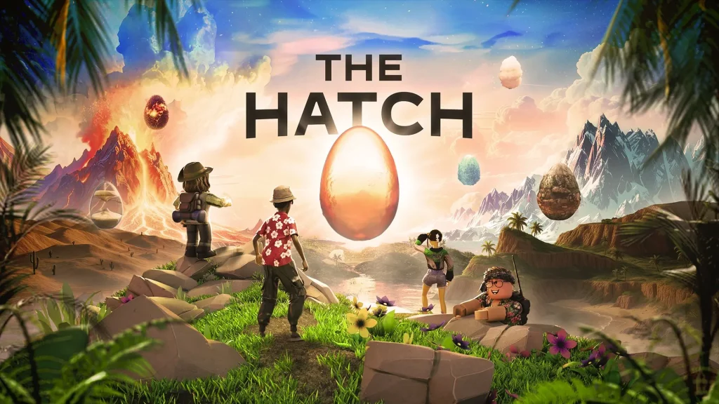 The Hatch Art For Roblox Showing Robloxians and Floating Eggs