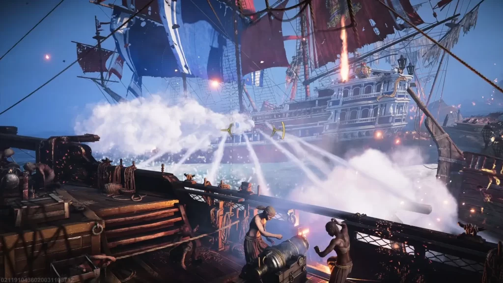 Skull and Bones Ships Shooting at Each Other