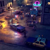 The Precinct Screenshot a Dark City Corner With Cop Cars