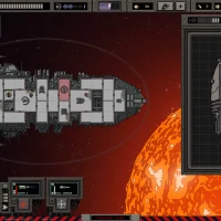 Void War Screenshot of an Enemy Ship on Fire With a Large Red Star Behind It