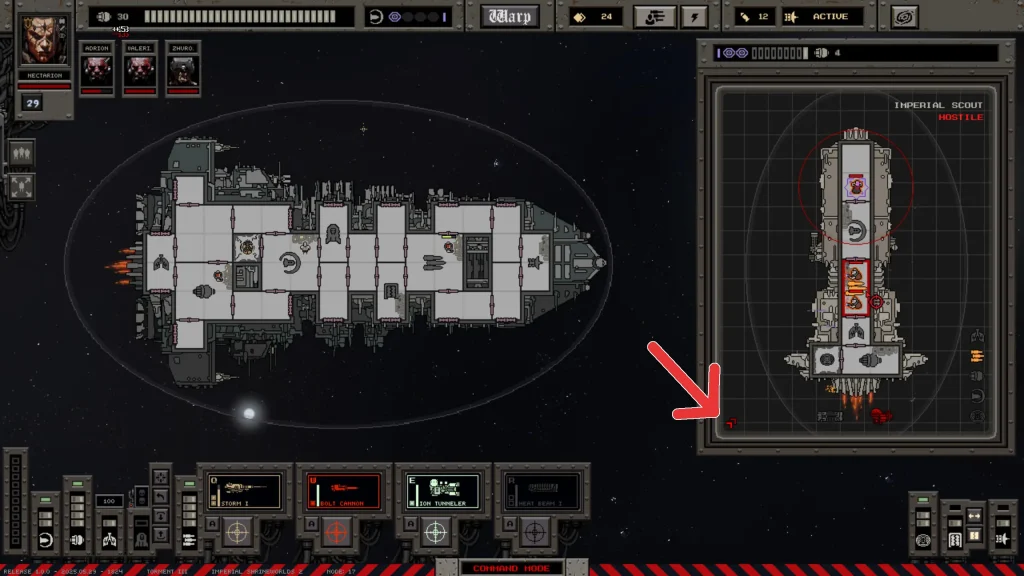 Void War Screenshot Mid-Fight Showing Red Arrows For Projectile Direction