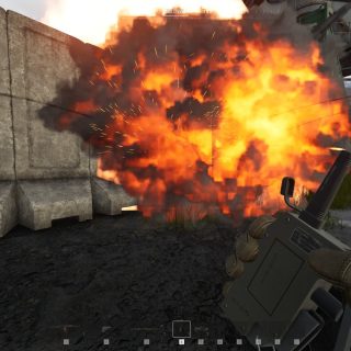 Wardogs Screenshot of a Large Fiery Explosion Near a Concrete Wall