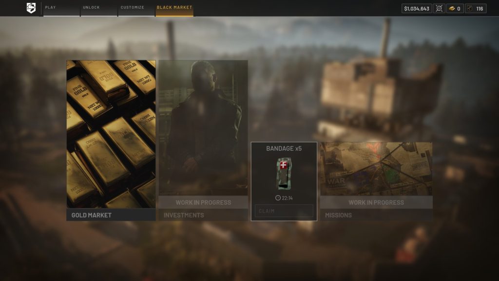 Wardogs Main Menu Screen Showing the Faded Missions Button